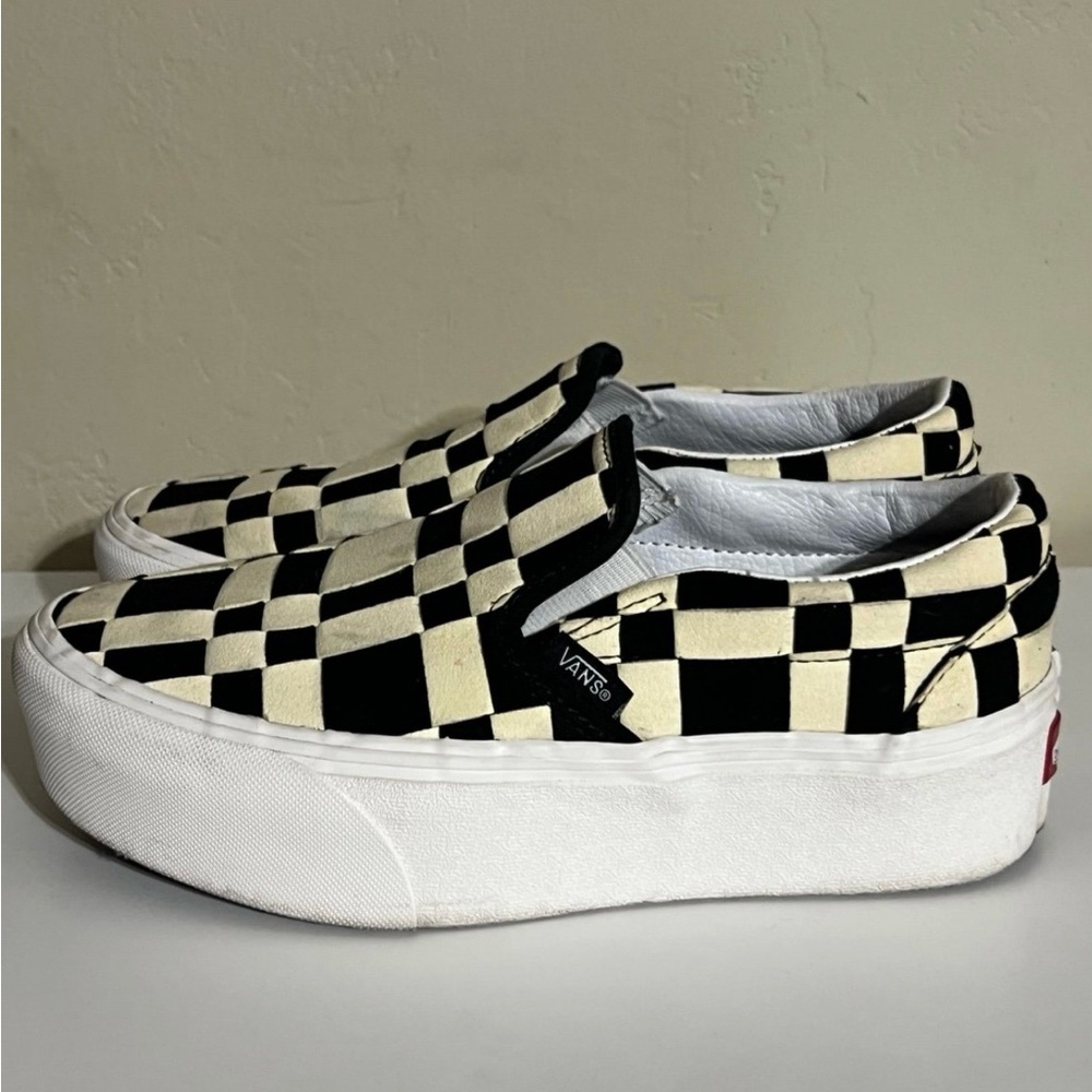 Vans Black and Cream Checkerboard Platform Sneakers
